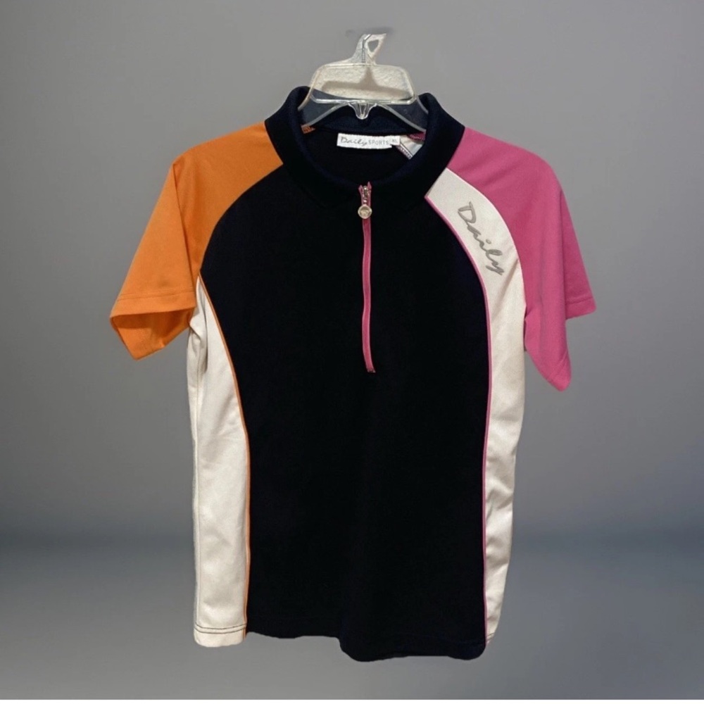 Daily Sports Women's Polo Wilona Cap Sleeves Taffy Pink White Multi Small Sz XL